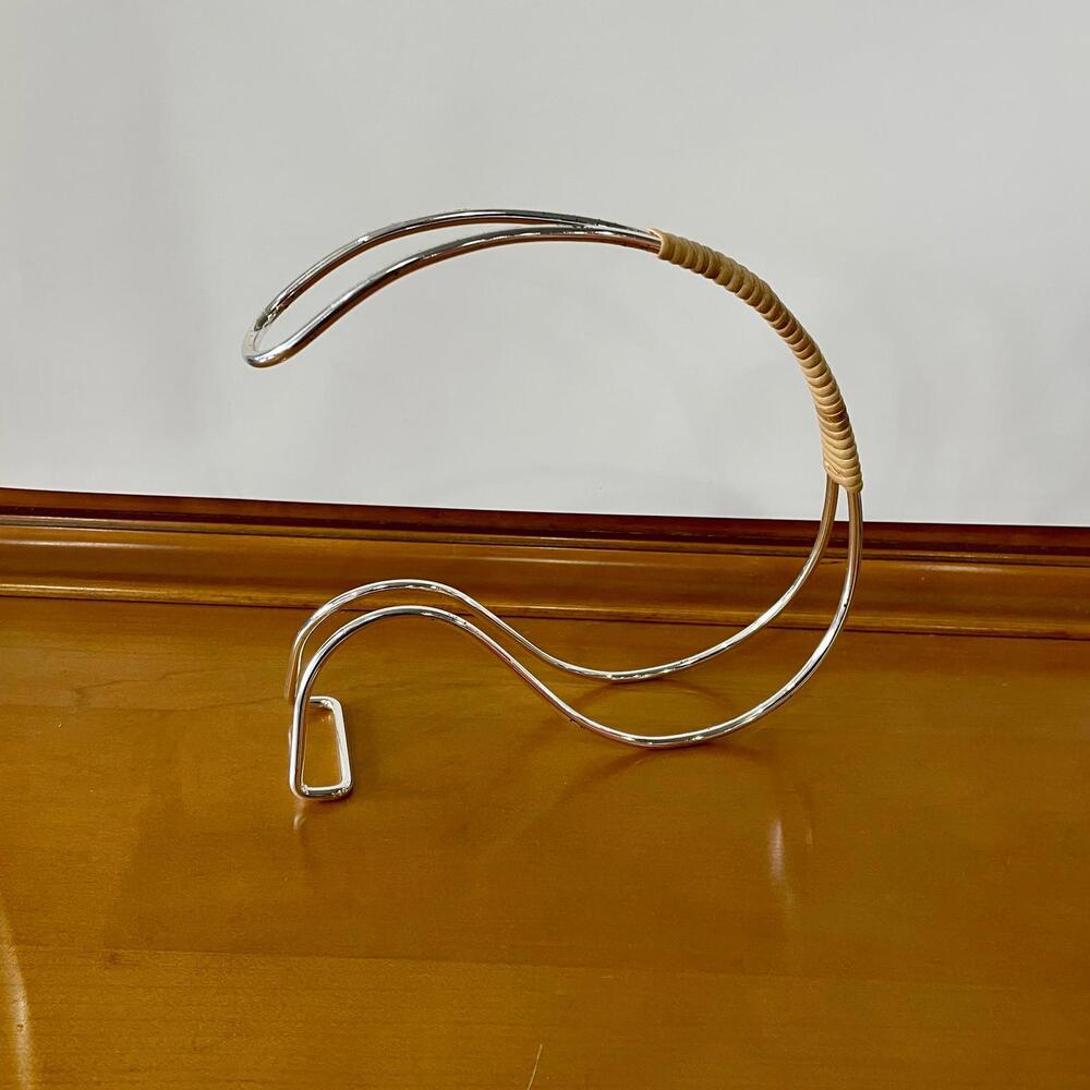 Carl Aubock Style Rattan & Silver Wine Bottle Holder 1950s